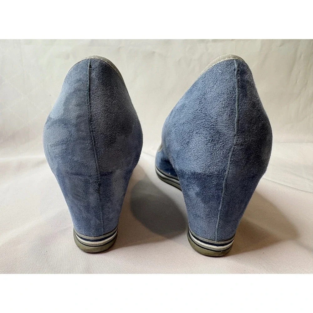 MICHAEL PASINKOFF Womens Blue Wedge Suede Round Toe Pumps 41/10 Italian Luxury